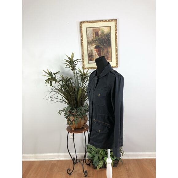 Lily Aldridge Jacket Coat Women’s 6 Blue Full Zipper Front Long Sleeve Military - Picture 7 of 13